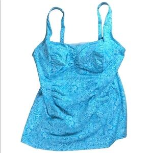 Lands’ End aqua blue and white paisley print Tankini top Size 6